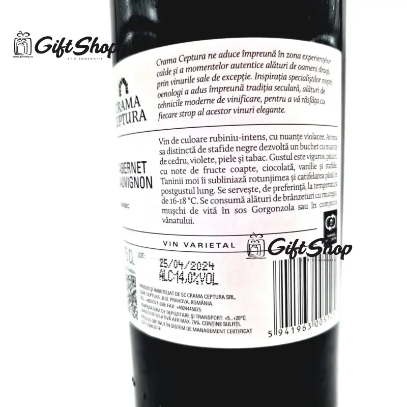 Va multumim ca sunteti nasii nostri, editie limitata, vin rosu cabernet sauvignon, demisec, 750ml, 13.5% alcoolv